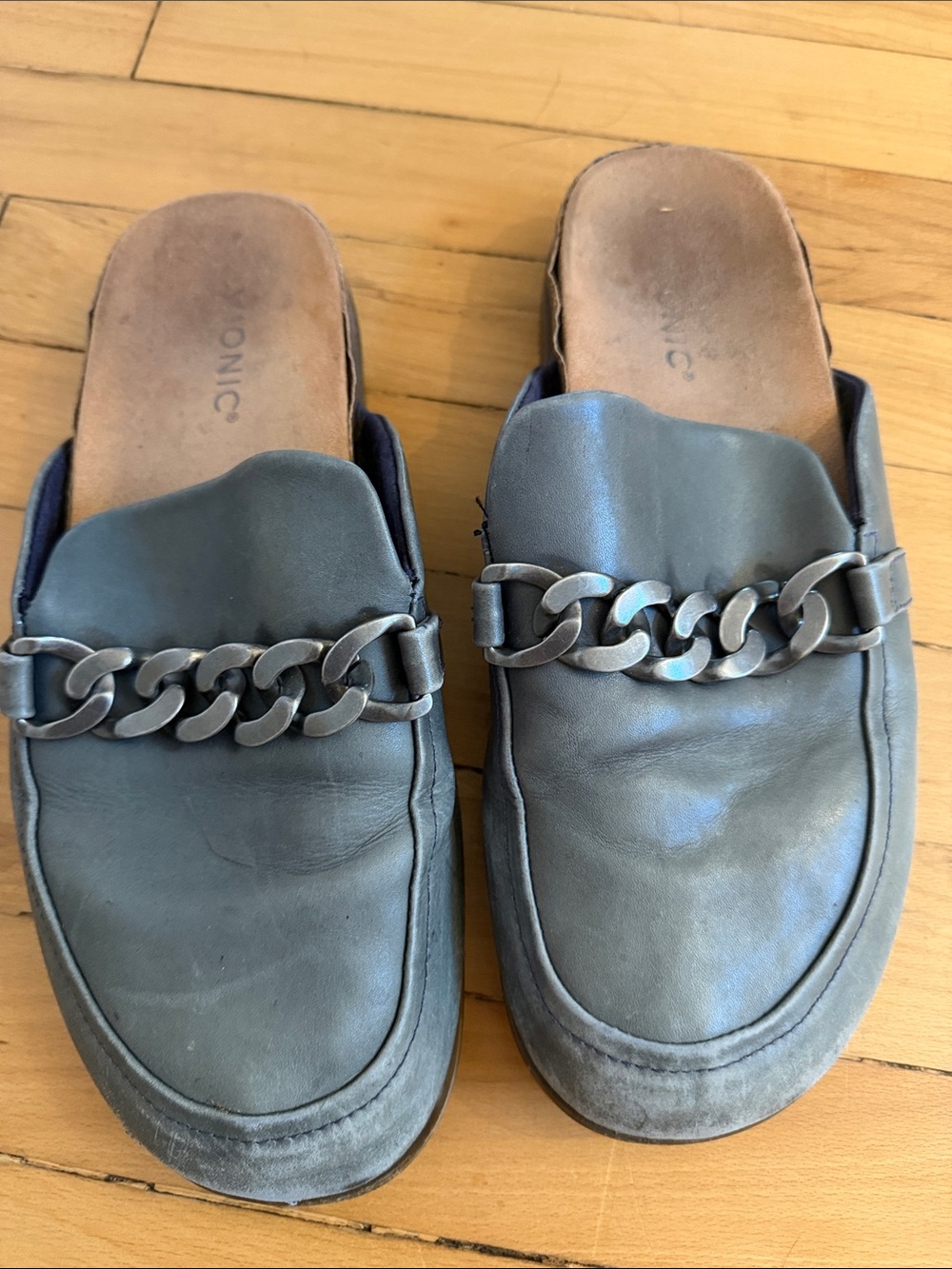 Vionic Gray Slip-On Loafers with Chain Accent